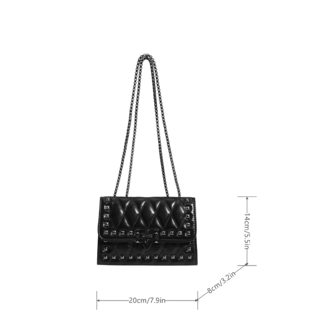 Brand New Luxury Quilted Rivet Studded Shoulder Bag - Picture 3 of 5